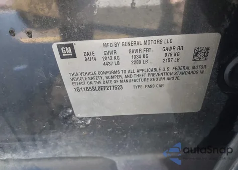 2014 Chevrolet Malibu 1Ls from USA, damaged, VIN 1G11B5SL0EF277523